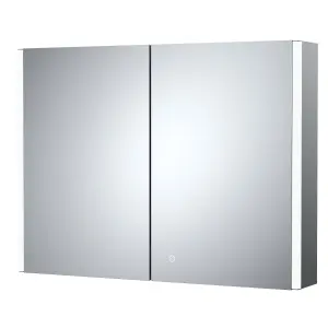 Rectangular 2 Door Touch Sensor Mirror Cabinet with 2 Shelves, Demister & Shaver Socket, 800mm - White/Chrome