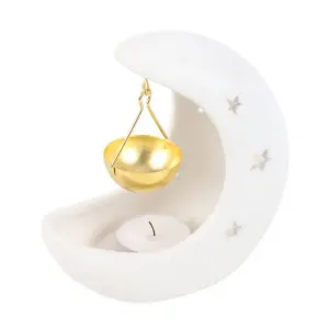 Something Different Crescent Moon Hanging Oil Burner White/Gold (One Size)