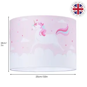 Beautiful Soft Pink Cotton Lampshade with Dancing Unicorns and Clouds Decoration