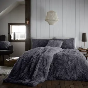 Wilfred Solid Colour Duvet Cover Set with Pillowcases Charcoal / Double - 2 Standard Pillowcases