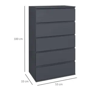 HOMCOM Bedroom Chest of Drawers, High Gloss 5 Drawers Dresser, Drawer Unit