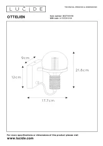 Lucide Ottelien Modern Wall Light 17,7cm - 1xE27 - Black