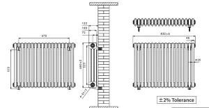 Right Radiators 600x832 mm Horizontal Traditional 3 Column Cast Iron Style Radiator Raw Metal