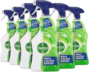 Dettol Antibacterial Mould Spray and Mildew Remover, Removes Ingrained Mould Stains from Walls, Tiles & Windows, 750ml, Pack of 6