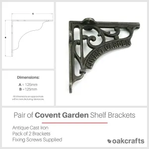 Oakcrafts - Pair of Antique Cast Iron Covent Garden Shelf Brackets - 125mm x 125mm