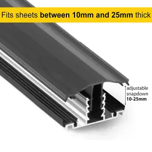 Anthracite Grey Snapdown Rafter Supported TGlaze Glazing Bar for 10, 16 and 25mm Polycarbonate Roofing Sheets 3.5m