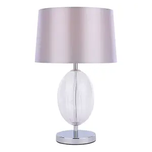 Freya Ribbed Glass & Grey Table Lamp