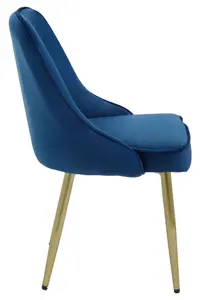 Interiors by Premier Luxe Midnight Velvet Dining Chair, Mid-Century Modern Blue Velvet Dining Chairs, Comfortable Dining Chair