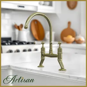 Artisan Mayfair Bridge Traditional Kitchen Tap with Lever Handles - Polished Brass