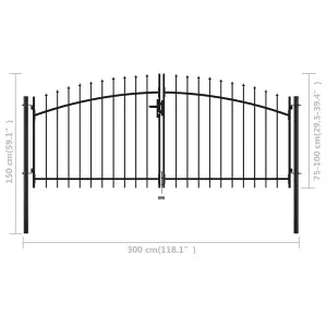 Berkfield Double Door Fence Gate with Spear Top 300x150 cm