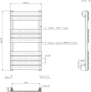 Rinse Flat Panel Anthracite Towel Radiator Bathroom Heated Towel Rail 950x500mm