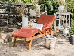 Sun Lounger with Cushion Wood Red JAVA