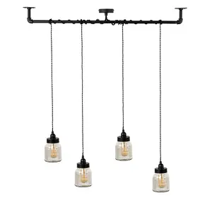 ValueLights Luiggi Ribbed Jar 4 Way Black Ceiling Light Low Hanging Pendant