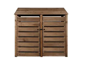 Slatted wooden log store with door and kindling shelf W-187cm, H-180cm, D-88cm - brown finish