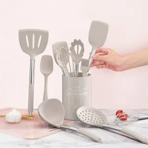 Chef Kitchen Utensil Set, 15Pcs Silicone Cooking Kitchen Utensils Set, Cooking Tools Turner Tongs Spatula Spoon For Nonstick Heat Resistant Cookware - (Khaki)