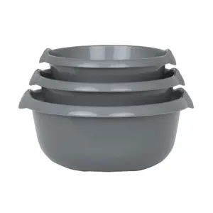 Wham 3 Piece Casa Multi-Functional Round Plastic Bowl Set Silver (28cm, 32cm & 36cm Bowls)