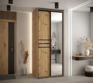 Cannes XI Mirrored Sliding Door Wardrobe W120cm - Elegant Oak Artisan Storage Solution