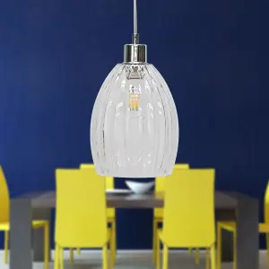 First Choice Lighting Set of 2 Birch Clear Fluted Glass with Chrome Pendant Fittings