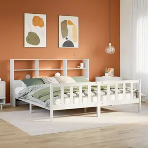 Berkfield Bookcase Bed without Mattress White 180x200 cm Super King Solid Wood Pine