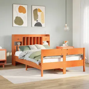 Berkfield Bookcase Bed without Mattress Wax Brown 150x200cm King Size Solid Wood Pine