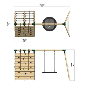 Rebo Beat The Wall Wooden Swing Set with Double up & Over Climbing Wall -Zenith