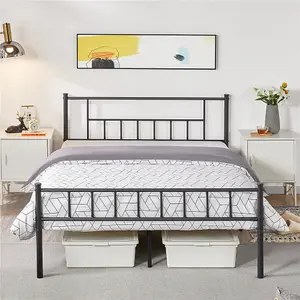 Yaheetech Black 4ft6 Double Basic Metal Bed Frame with Headboard and Footboard