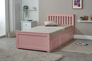 Mission Solid Wooden Storage Bed Frame 3ft Single - Pink