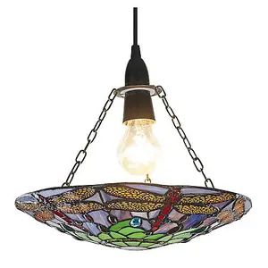 Traditional Multi-Coloured Dragonfly Tiffany Glass Pendant Shade