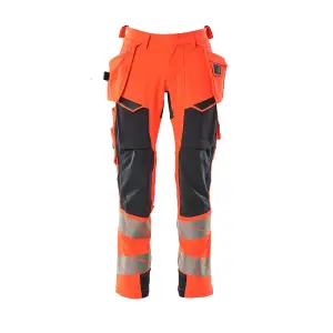 Mascot Accelerate Safe Trousers with Holster Pockets - Hi-Vis Red/Dark Navy   (50.5) (Leg Length - Regular)