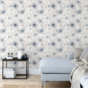 Lissa Flowers Wallpaper Blue Muriva 215502