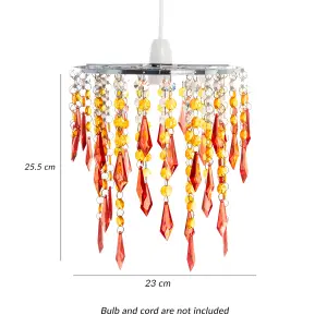 Innoteck Sunbeam Ceiling Chandelier Acrylic Light Shade With Sparkly Acrylic Droplets- Gradient Clear, Amber to Orange