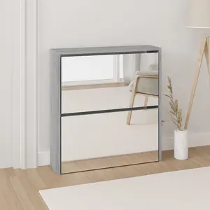 Berkfield Shoe Cabinet with Mirror 2-Layer Grey Sonoma 63x17x67 cm