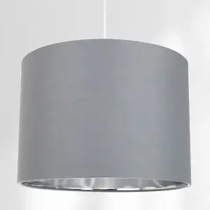 Contemporary Grey Cotton 12 Table/Pendant Lamp Shade with Shiny Silver Inner