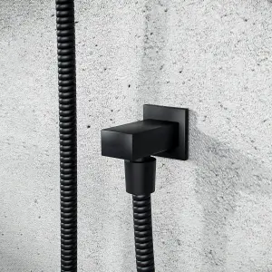 Square Matt Black Wall Mounted Concealed Connector Shower Hose Outlet Elbow