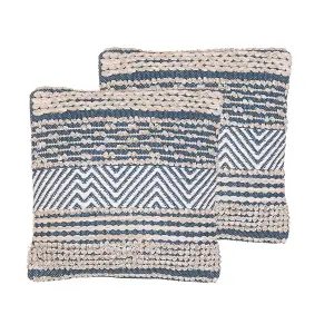 Set of 2 Cushions DEWBERRY Cotton 45 x 45 cm Geometric Blue