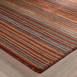 Melrose Mubai Stripe Wool Made Rust Area Rug 200/285cm