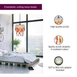 Innoteck Sunbeam Ceiling Chandelier Acrylic Light Shade With Sparkly Acrylic Droplets- Gradient Clear, Amber to Orange