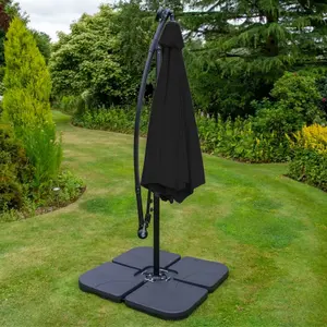 Black 3m LED Cantilever Parasol With Plain Base