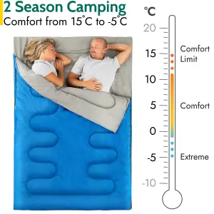 Double Sleeping Bag 2 Season Envelope Outdoor Camping Queen Size 250gsm Blue Trail