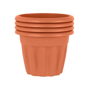 Wham 4x Vista Terracotta Plastic Planter, Round Garden Plant Pot, Small Floor Pot (33cm, 12L, Pack of 4)