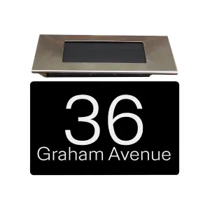 Personalised Aluminium House Plaque with Solar Light Customised with Your House Number and Street Name 160 x 280mm Black