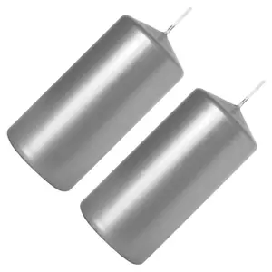 Pillar Candles, Pack of 2, Unscented, Long Burning Time, 10 x 5 cm / 4 x 2 in (Silver, Metallic)