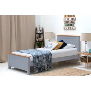 Aubrey Solid Wood Low Profile Bed Frame with Mattress Grey / 23cm Single Pocket Spring Memory / Single (3')