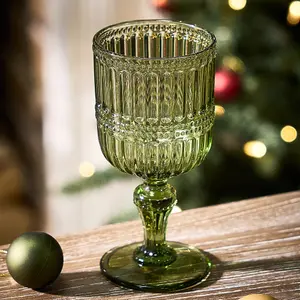 Set of 4 Luxury Embossed Green Drinking Wine Glass Wine Goblets 300ml