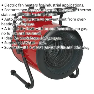 5000W Industrial Electric Fan Heater - 2 Heat Settings - Thermostat Control