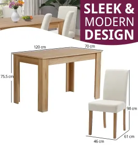 Hallowood Furniture Newquay Oak Fixed Top Table 120cm with 6 Straight Back Beige Fabric Chairs