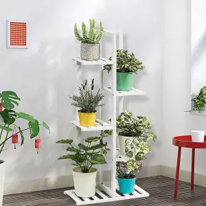 White 5 Tier Wooden Plant Shelving Unit Display Stand Indoor Outdoor 1030mm(H)