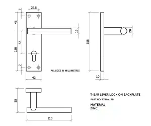 Z741 T Bar Chrome Door Handles, Modern Lever on Locking Backplate, Pair - Handlestore