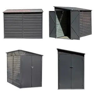 8.8 x 4.7 ft Pent Metal Garden Storage Shed Lean to Shed Motorcycle Shed with Lockable Door,Grey