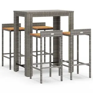 5 Piece Garden Bar Set Grey Poly Rattan&Solid Wood Acacia